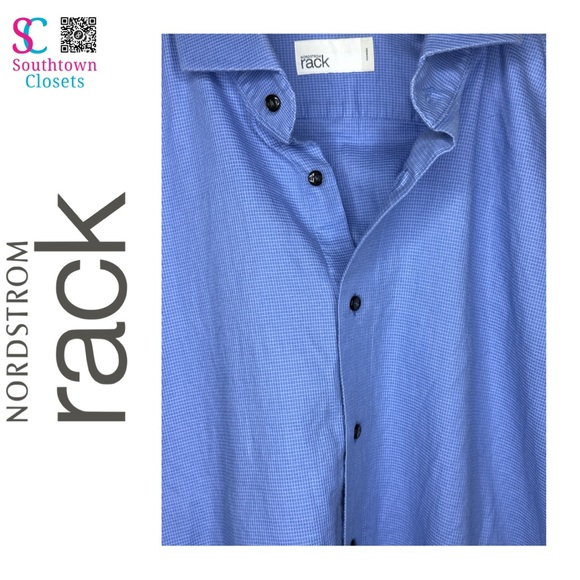 Nordstrom Rack Trim Fir Blue Micro Textured Dress Shirt, 100% Cotton, 15.5-32/33 - Picture 3 of 4